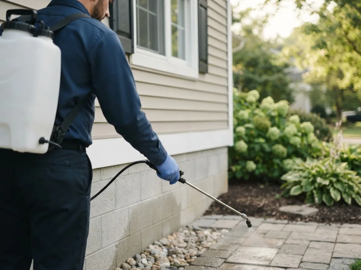 Pest control technician inspecting a home in Chesterfield, IL